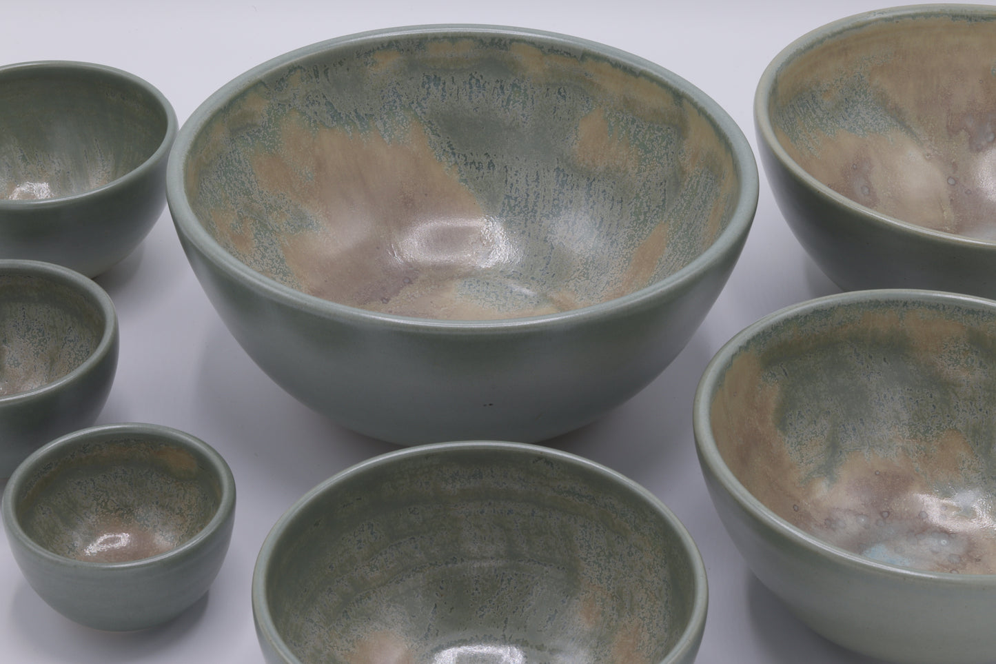 Handgedraaide nest schalen (7x) groen met effect - #72